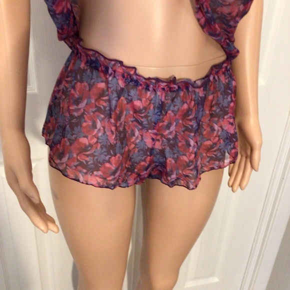 Spree Intimates 2pc Purple Floral Mesh Camisole Babydoll Nightie Set Size XL - Picture 4 of 6